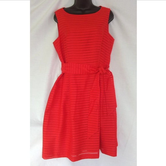 Anne Klein▪️Tomato Red Belted Dress - Picture 3 of 5